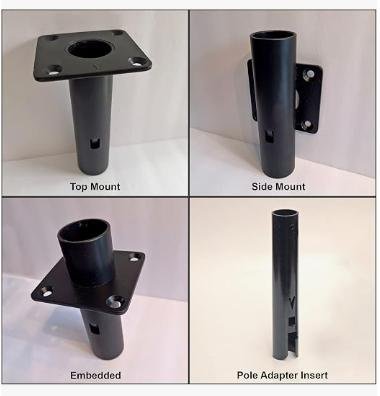 All four Patio Buddy mount types: top, side, embedded and pole adapter